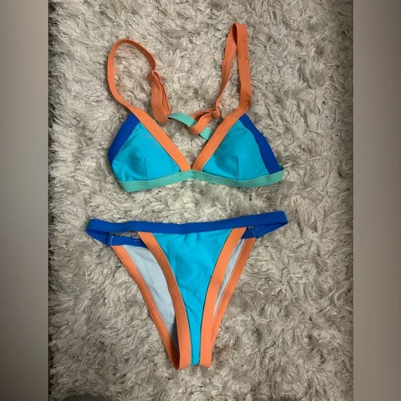 Womens SHEIN Blue and Orange Bikini Set - Picture 1 of 2